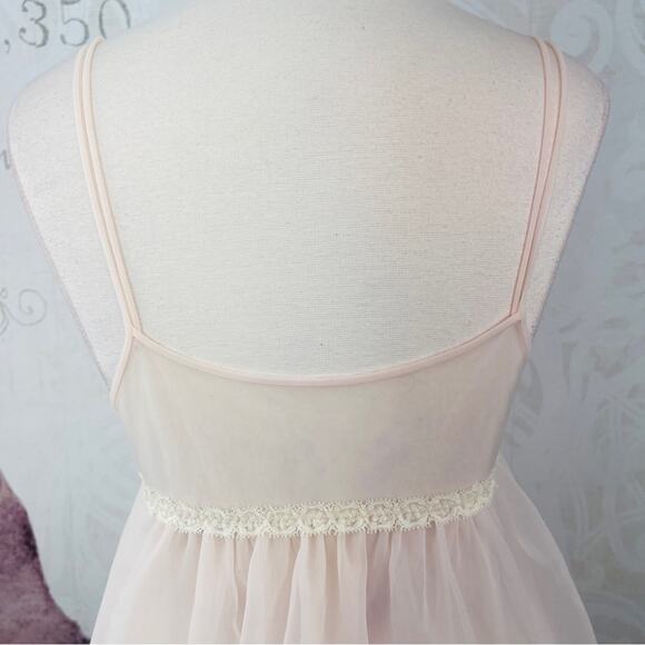 Vintage Negligee Nighty Sheer Soft Pink with Off White Lace - Picture 11 of 12